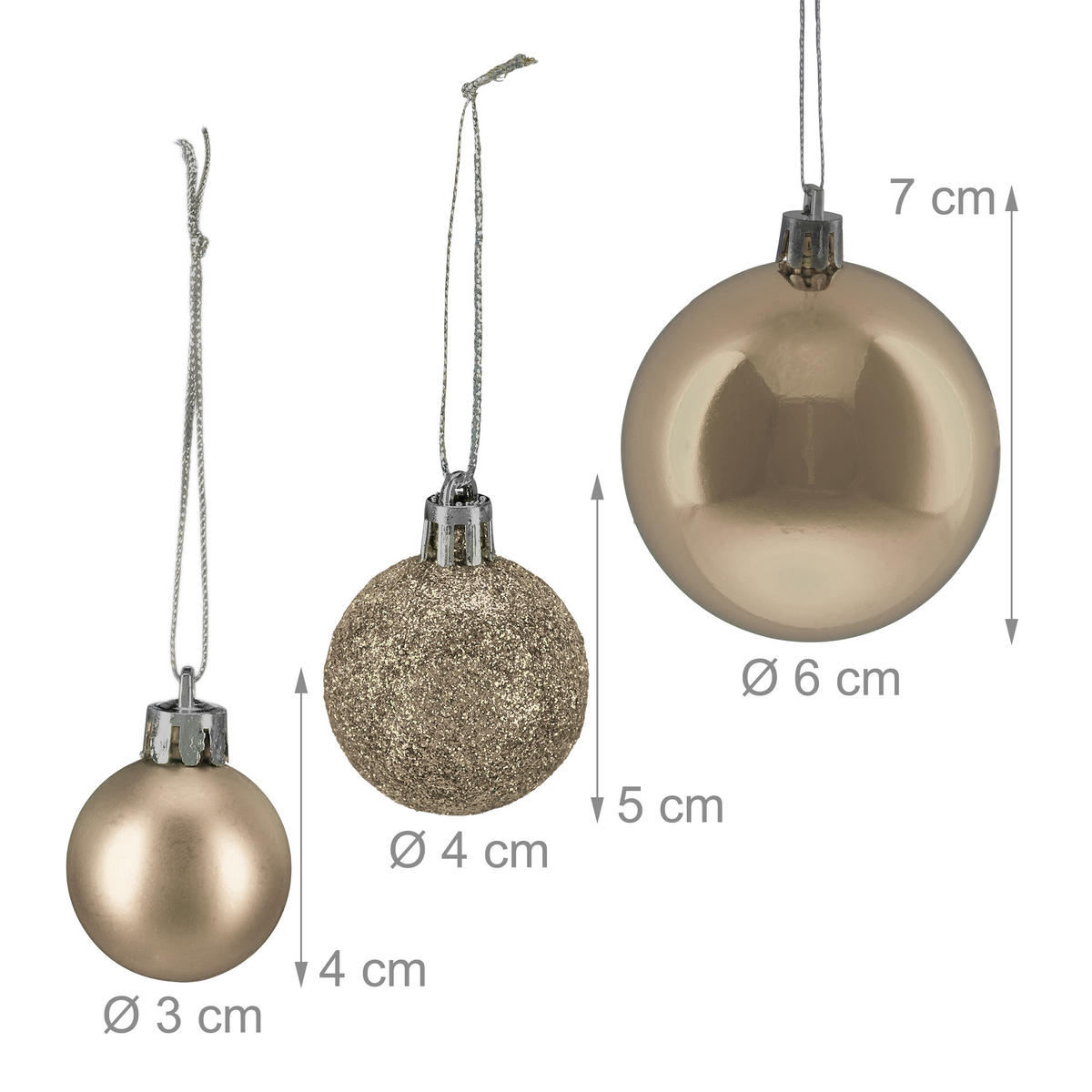 76XWEIHNACHTSKUGELN - Beige, Kunststoff (6/7/6cm) - Relaxdays