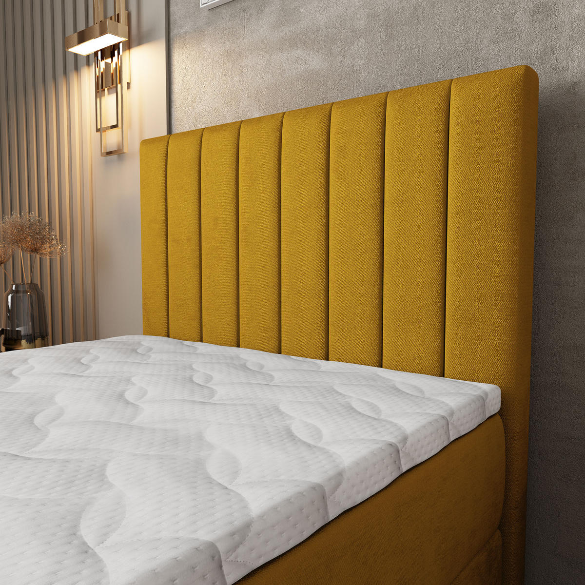 BOXBETT ARION 90 90x200 cm mit Matratze und Topper, H2+H3 - Gelb - Gelb, Holz (90/200cm) - MASSENO