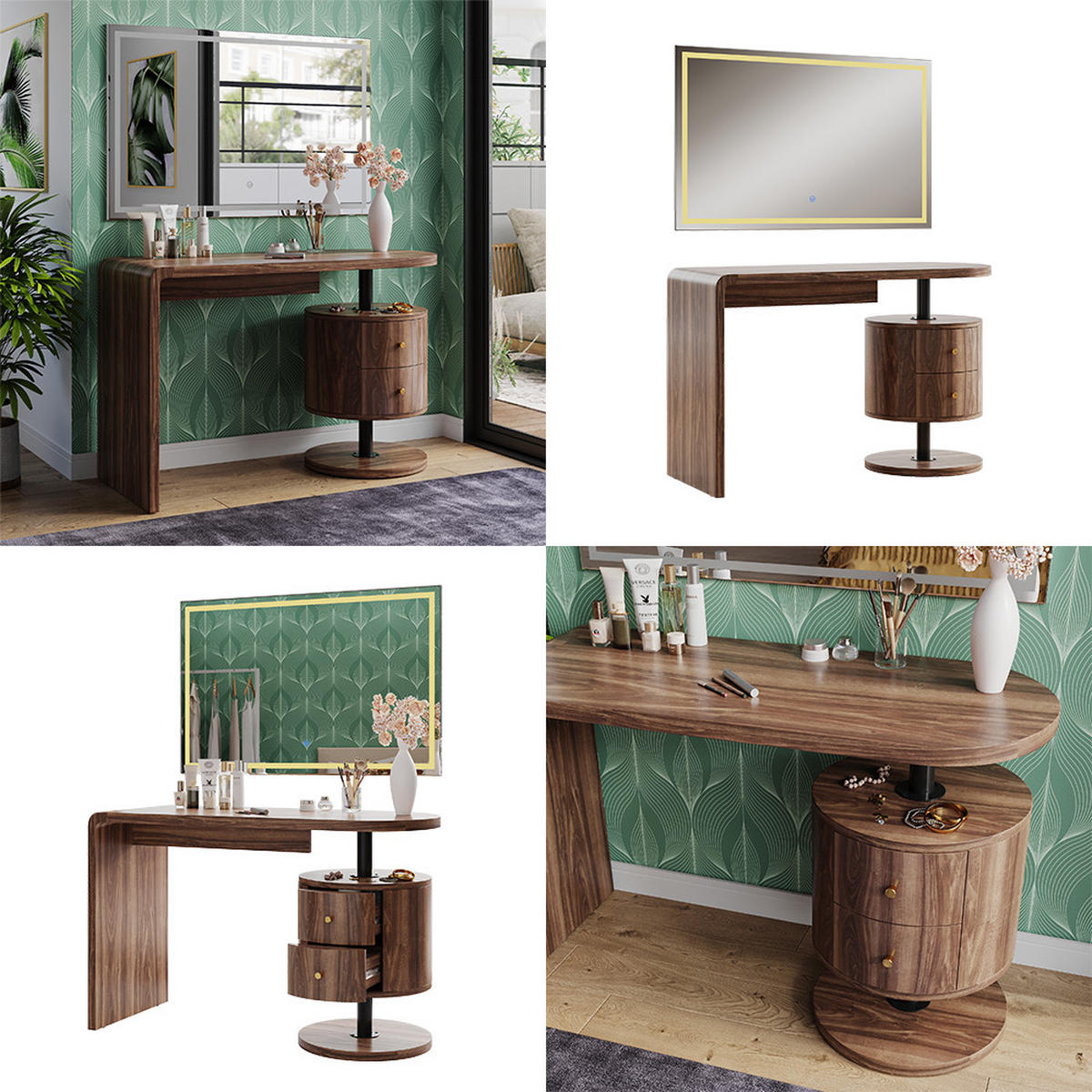 SCHMINKTISCH Lara Eiche rustikal 120 cm mit LED-Spiegel - Wildeiche, Holzwerkstoff (120/76/50cm) - Vicco