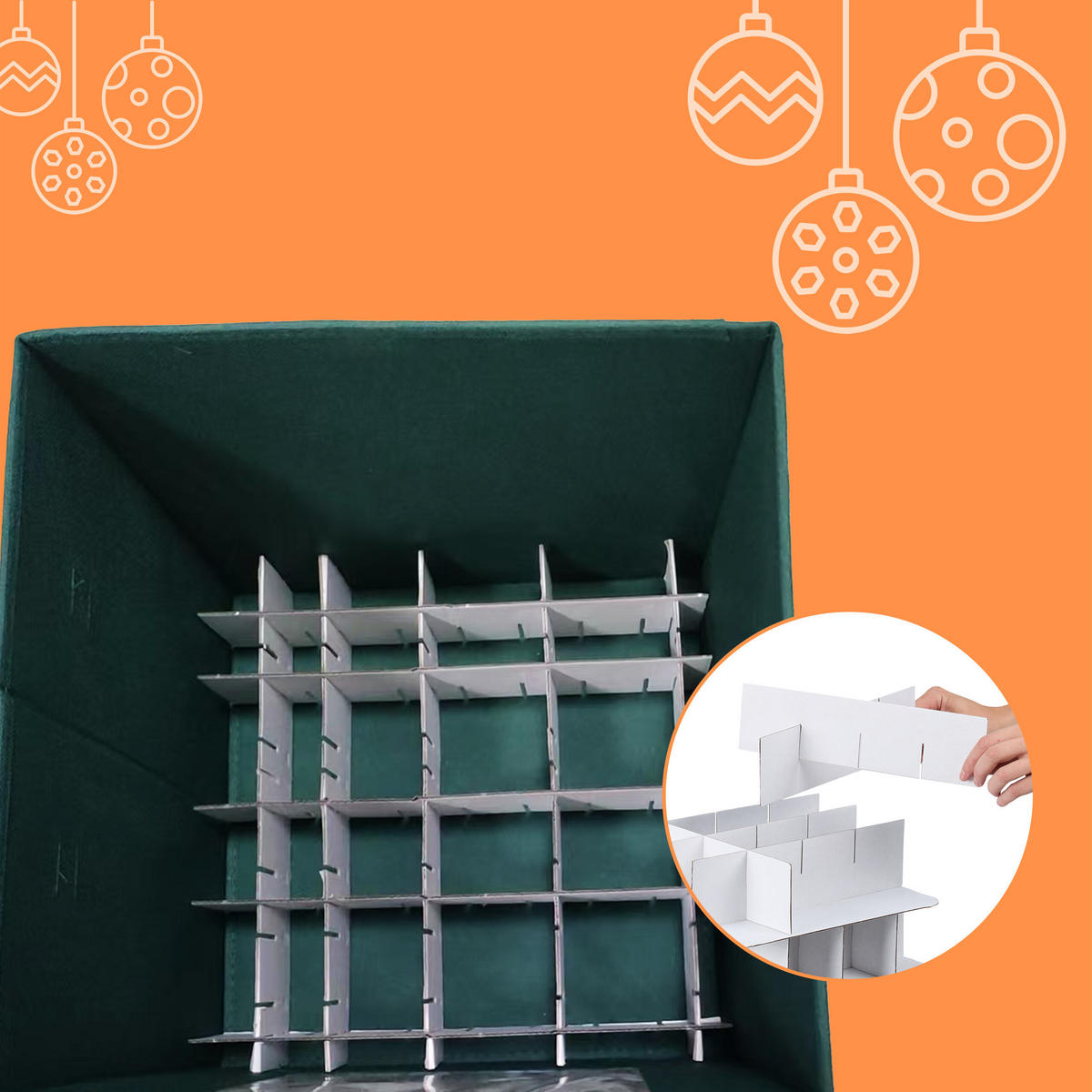 3XWEIHNACHTSKUGEL-AUFBEWAHRUNGSBOX - Dunkelgrün, Wellpappe/Kunststoff (33/33/33cm) - Relaxdays