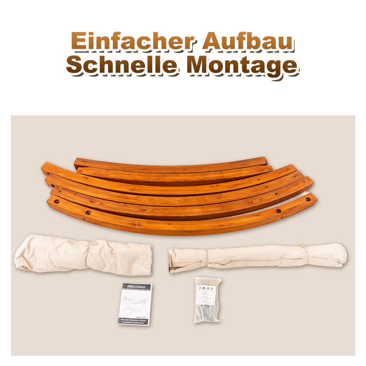 HÄNGEMATTE mit Gestell, 320x120x120 cm - Beige, Holz (120/120/320cm) - HOMAVO