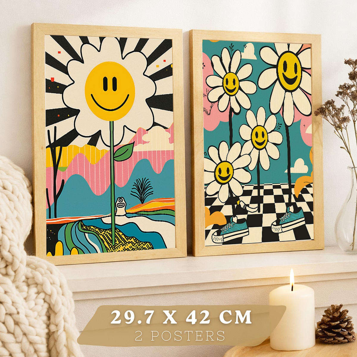 PLAKAT Sada 2 Margarity A3 bez rámu - čirá, papír (29.7/1/42cm) - Nacnic