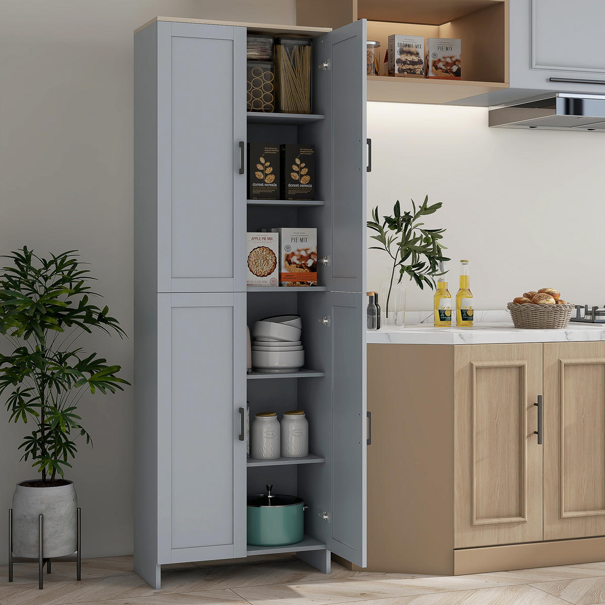 HIGHBOARD DE-11104 4 Türen mit verstellbaren Böden Grau - Grau, Holzwerkstoff (30/170.5/60cm) - ComfortXL