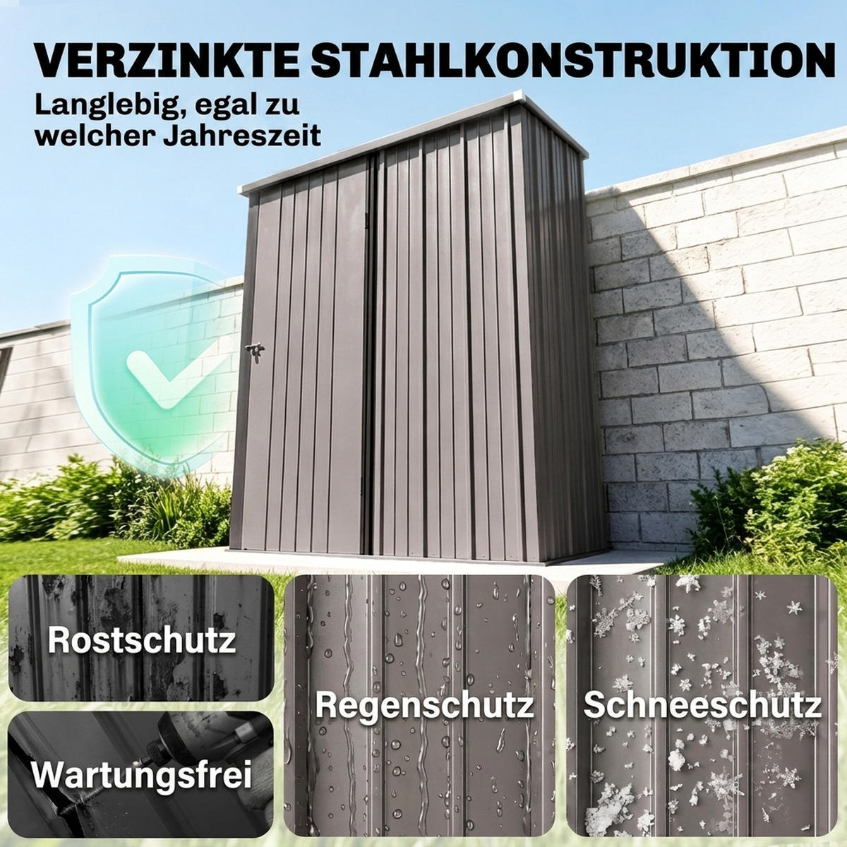GARTENHAUS Hellgrau 161.5/94.5/196.0cm - Hellgrau, Metall (94.5/196/161.5cm)