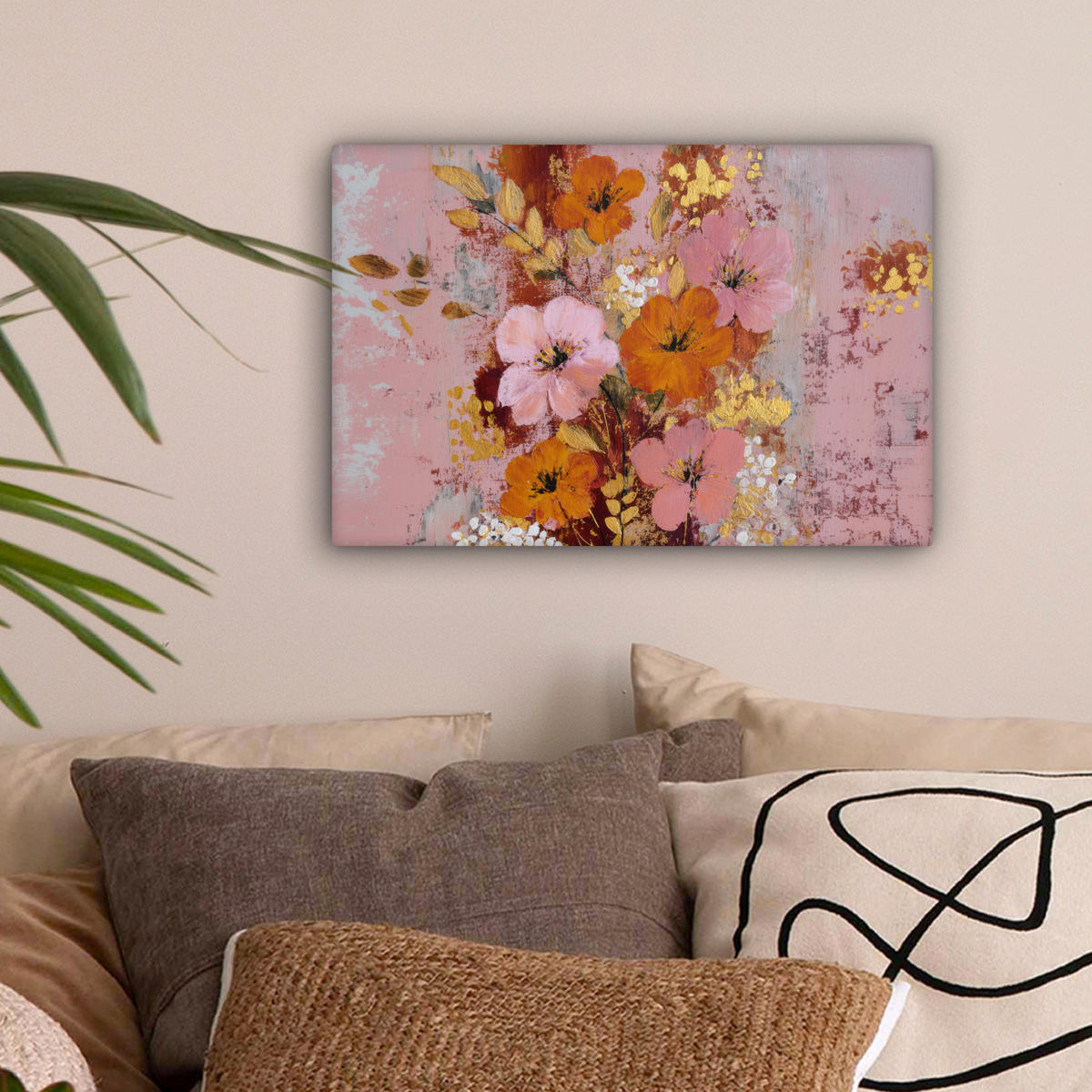 LEINWANDBILD Malerei - Blumen - Rustikal - Rosa Deko Schlafzimmer 30x20 cm - Altrosa, Textil (30/20cm) - MuchoWow