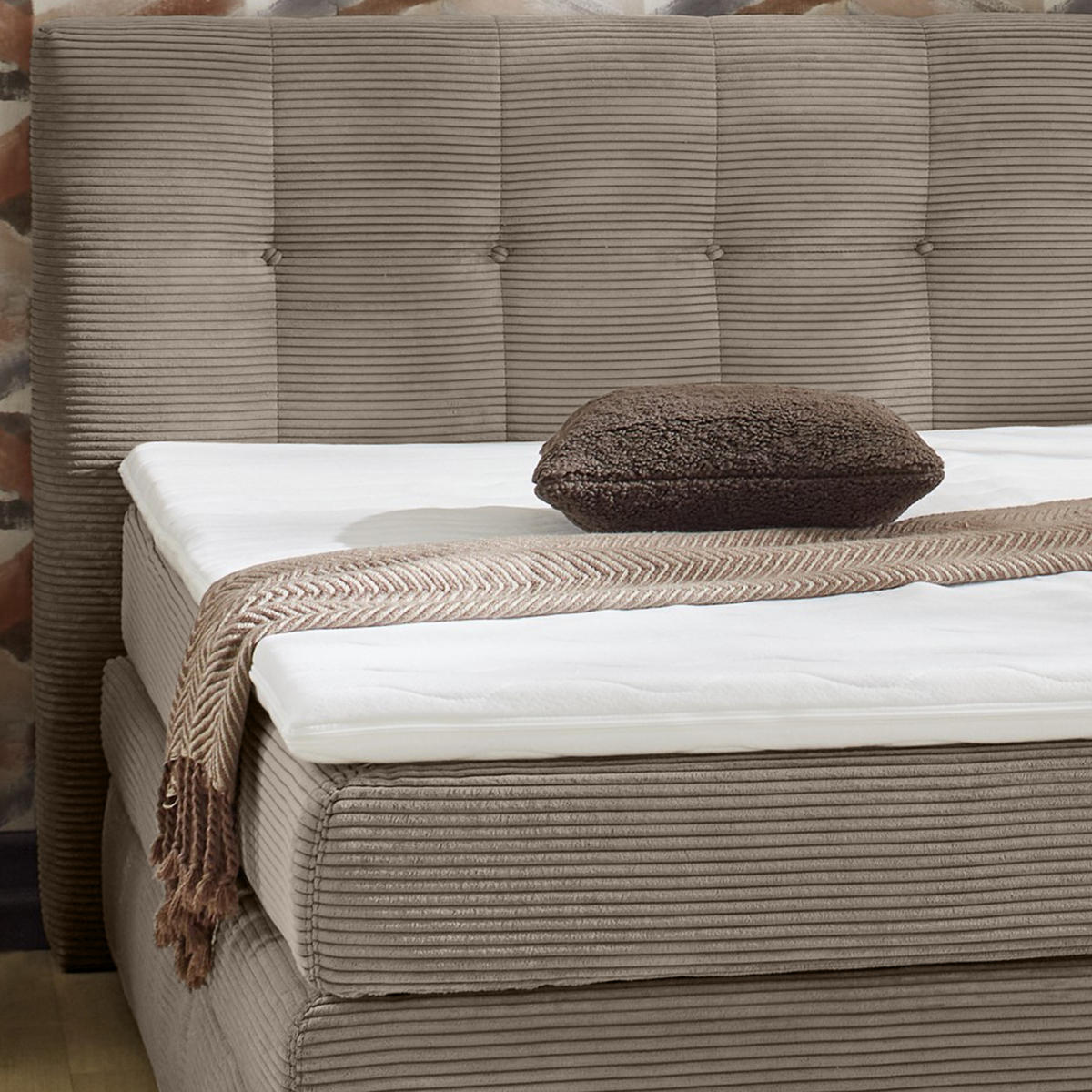 BOXSPRINGBETT 180x200 cm, 7-Zonen-Tonnentaschen-Federkernmatratzen H3, Topper, Bonell-Federkern, 2 Bettkästen, Cord Braun Taupe / 20040 - Schwarz/Braun, Kunststoff/Textil (180/200cm) - luma-home