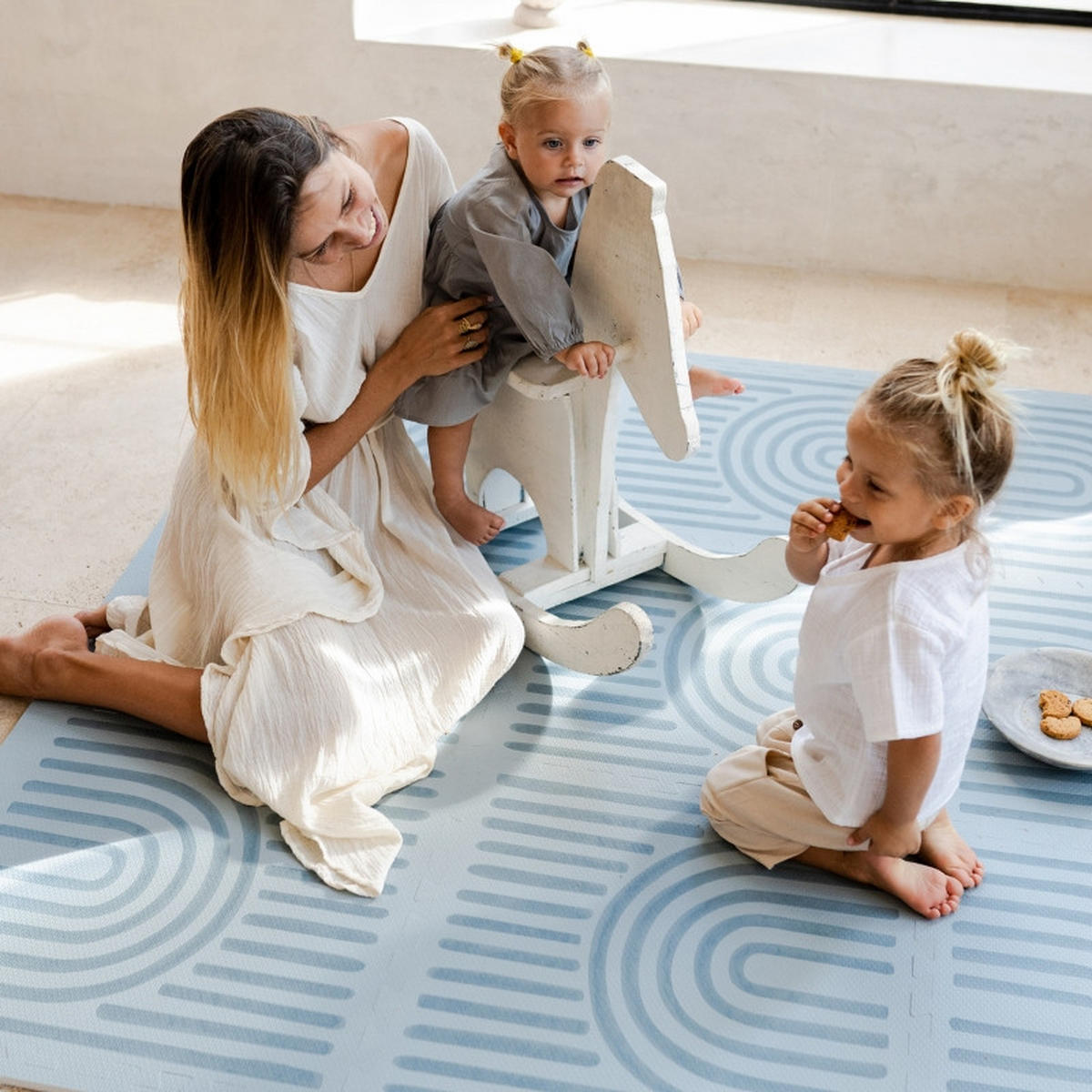 SPIELMATTE Linear Mineral blau 120x180 - Blau, Kunststoff (120/180cm)