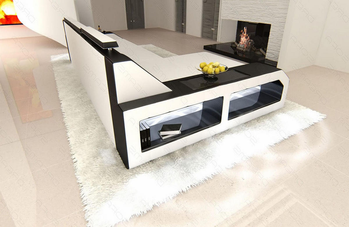 COUCH Arezzo L Weiß Schwarz Echtleder - Weiß, Leder (308/194cm)