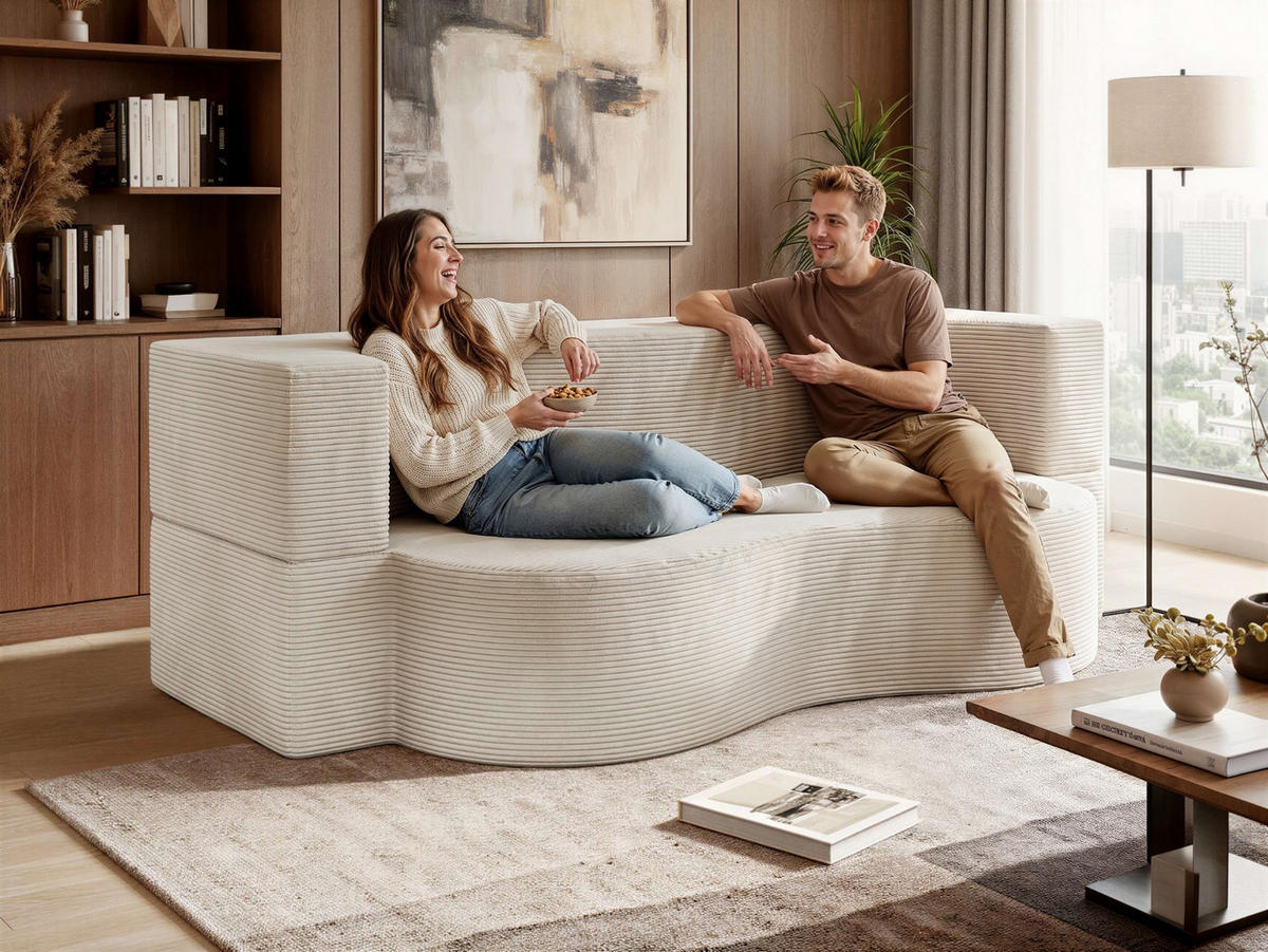 2-SITZER SOFA SANOA - Creme Cord - Creme, Textil (200/68/100cm) - MKS