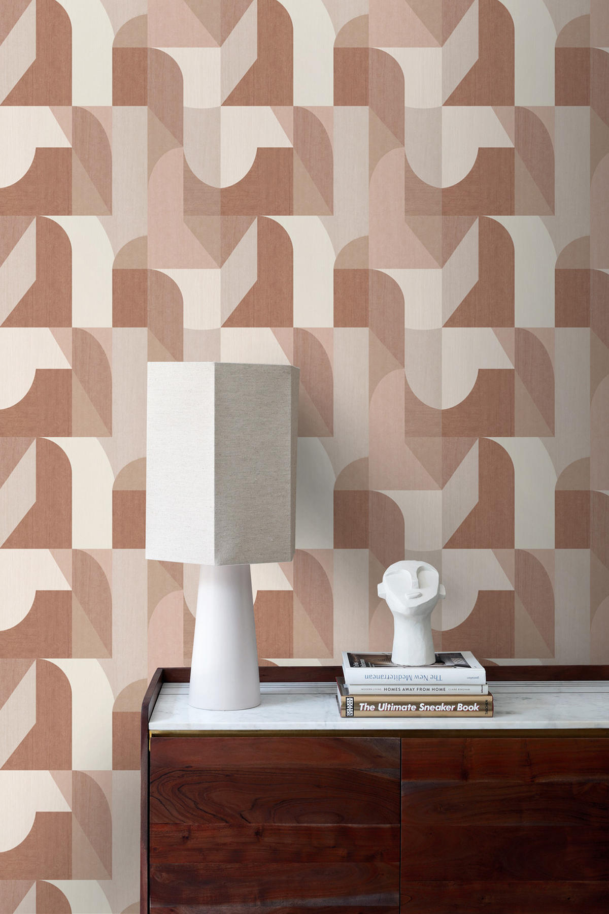 TAPETE Kreise im Bauhaus-Stil 50 x 900 cm - Terracotta, Papier (50/900cm) - Origin Wallcoverings