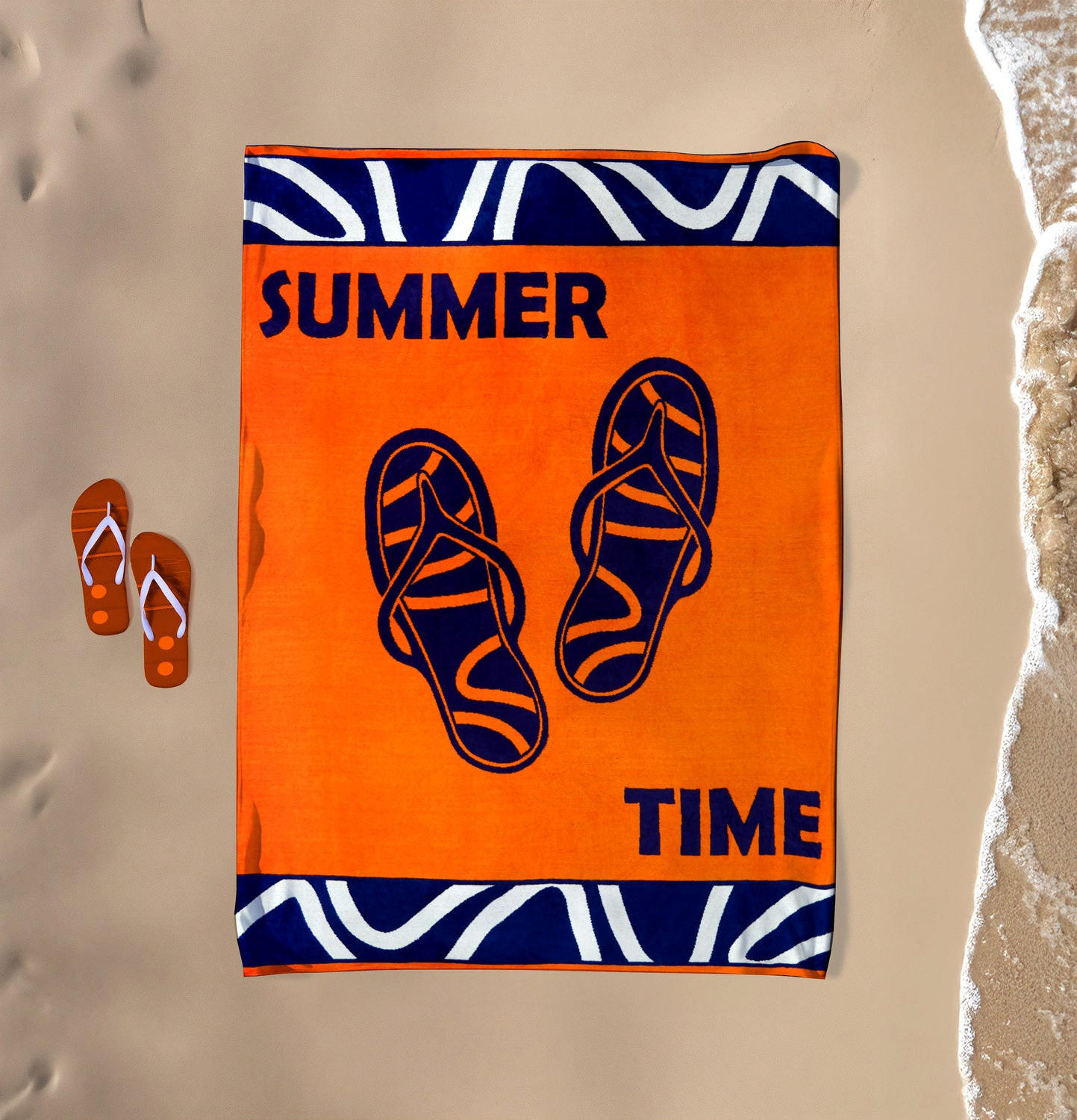 STRANDTUCH aus Veloursfrottee Jacquard Orange 140x180 400g/m² - Zamani - Orange, Textil (140/180cm) - LE COMPTOIR DE LA PLAGE