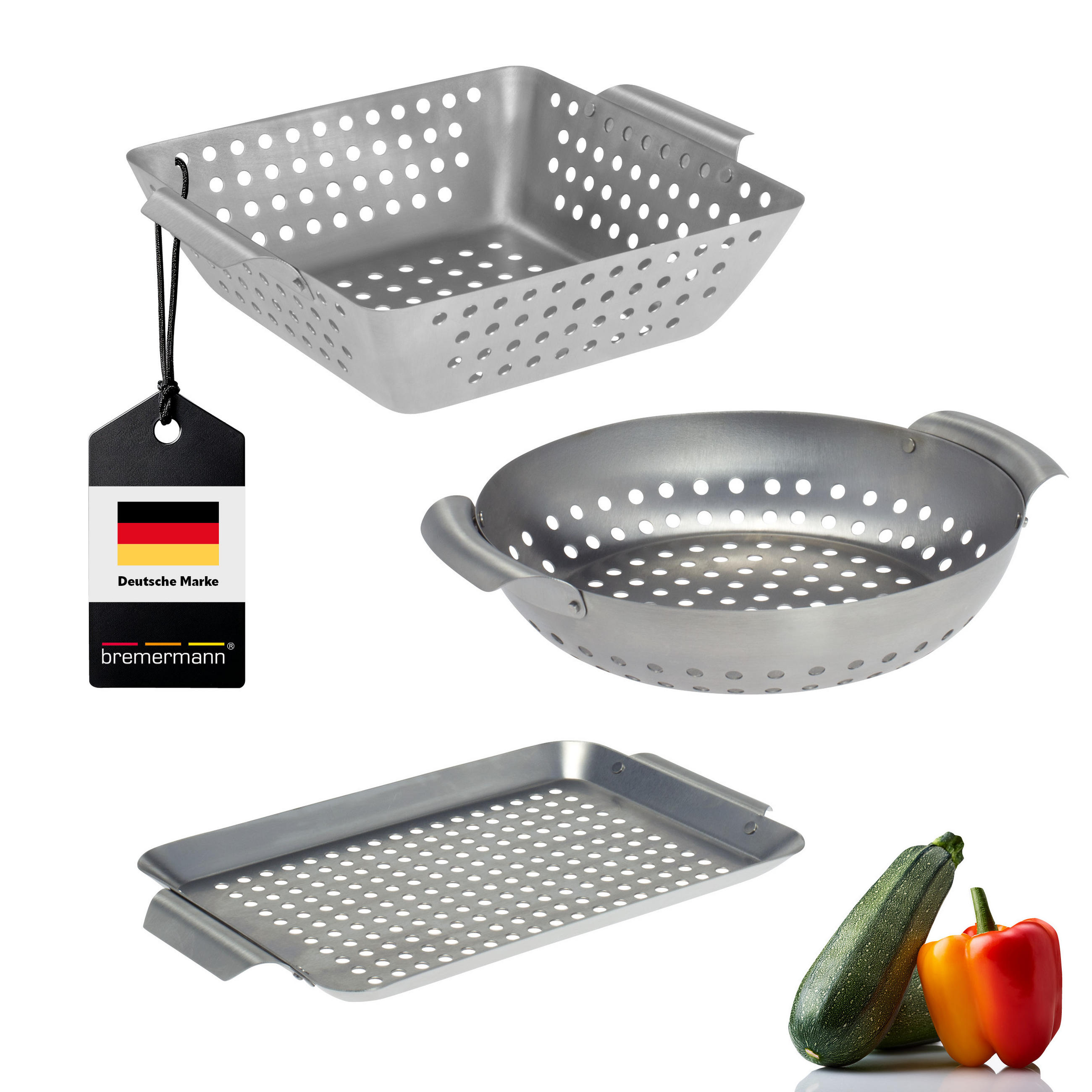 GRILLKÖRBE 3er-Set, silber, Metall - Edelstahlfarben, Metall (18.5/32/1.5cm) - bremermann