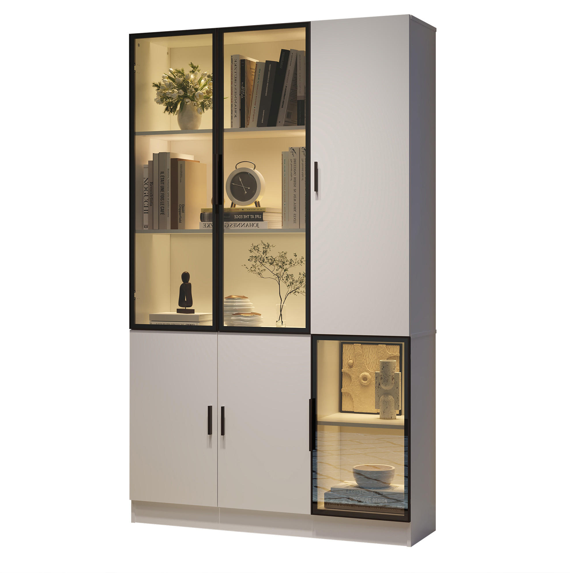 VITRINE 120/35/200 cm aus Holzwerkstoff mit Glas und LED-Beleuchtung Weiß - Weiß, Holzwerkstoff (120/200/35cm) - Modenvie