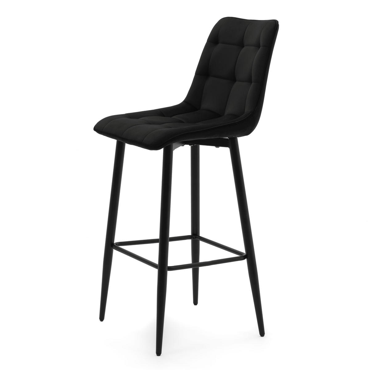 BARHOCKER CHIC gespolsterter mit Steppung - schwarz - Samt Velours - Schwarz, Textil/Metall (46/109/56cm) - NEW HOME