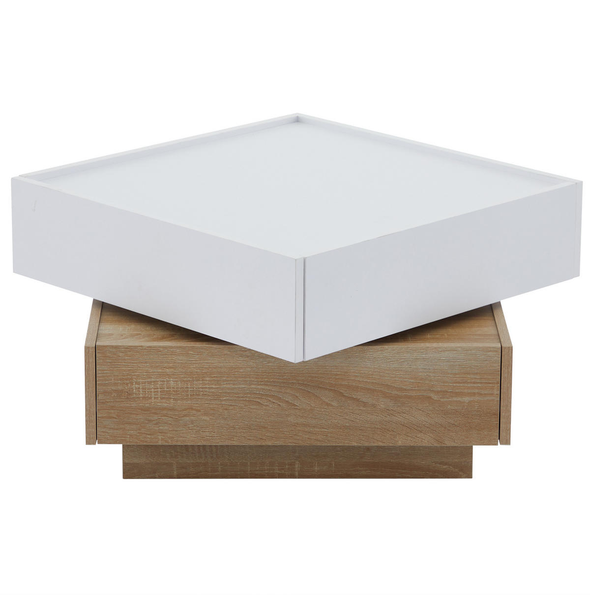 COUCHTISCH aus Spanplatte 60x60x38 cm Weiß/Walnuss mit 360° drehbarer Tischplatte und 2 Schubladen - Weiß, Holzwerkstoff (60/60/38cm) - IVMEU