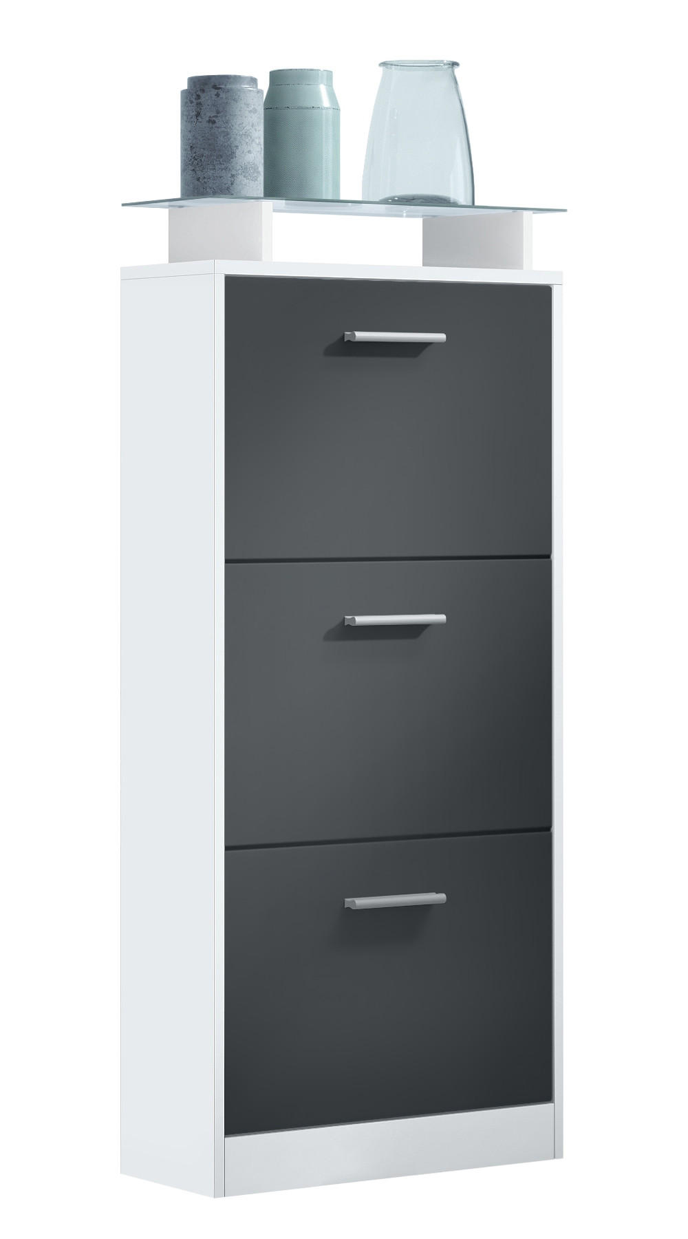 SCHUHSCHRANK Lavia Front in Schwarz mattt - Schwarz, Holzwerkstoff (46/128/23cm) - Vladon