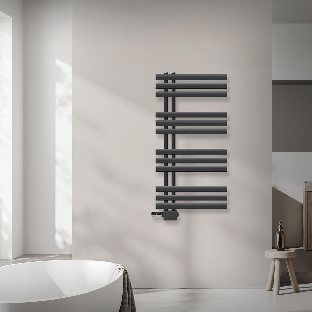 KOUPELNOVÝ radiátor Iron EM 500x1000 mm antracitový s univerzálním ventilem - antracitová, kov (50/100/3cm) - LuxeBath