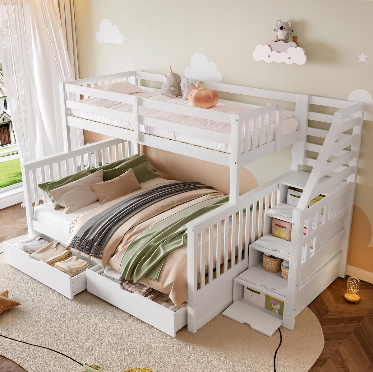 ETAGENBETT 90/200 und 140/200 cm aus Kiefer mit Schubladen in Weiß - Weiß, Holzwerkstoff (90/200cm) - Flora Grace