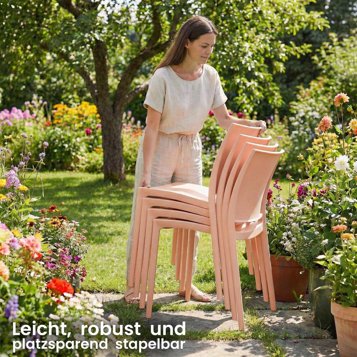 GARTENSTUHL Kunststoff Pfirsich - Pink, Kunststoff (42/81/49cm) - CLP