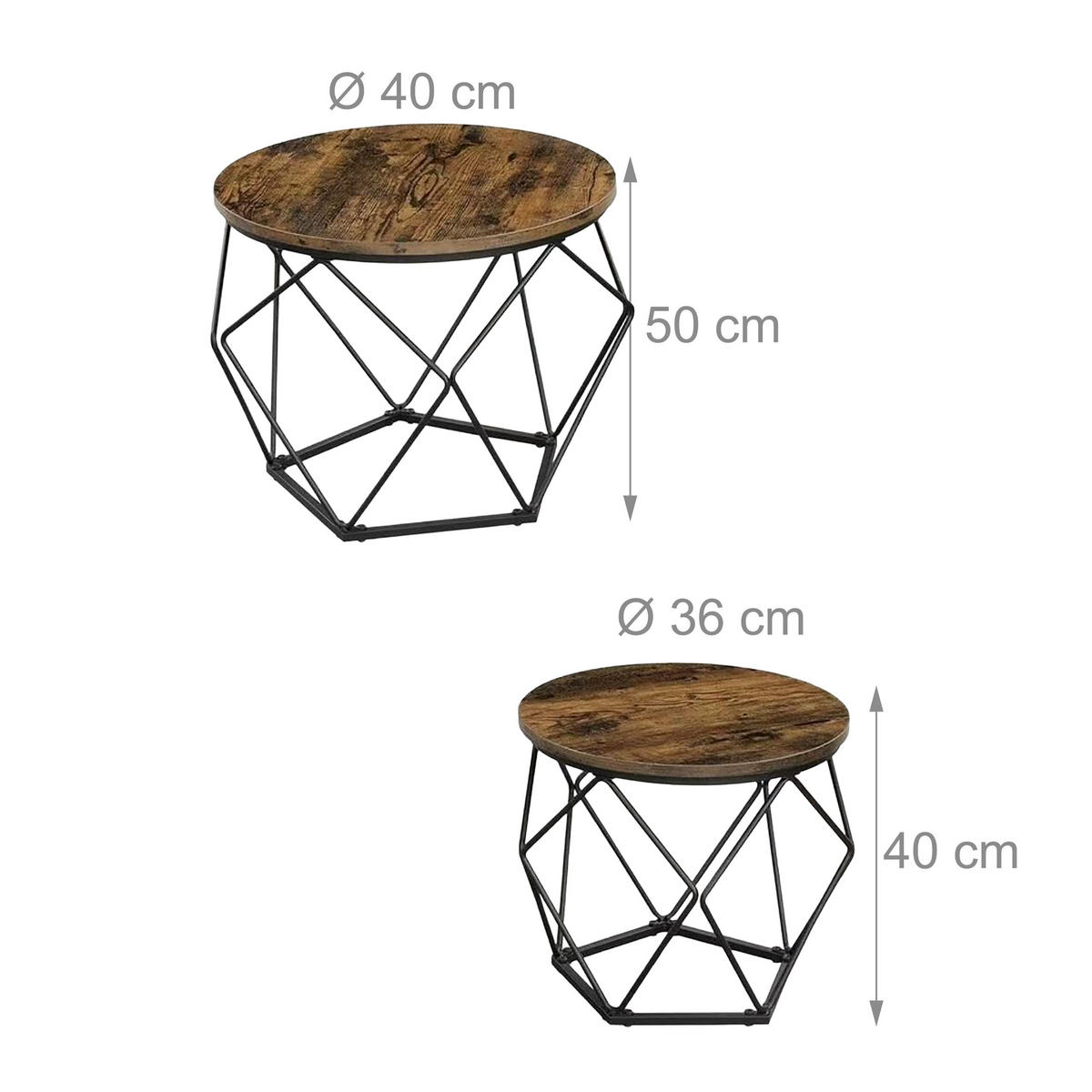 2-TLG.COUCHTISCH-SET - Multicolor, Holzwerkstoff/Metall (40/40/50cm) - Relaxdays