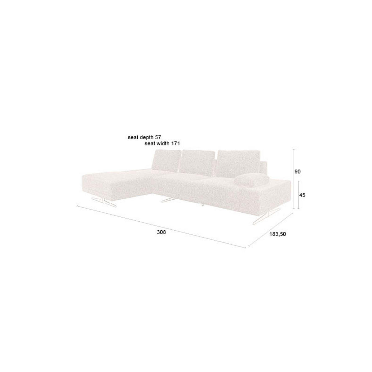 SOFA 3-SITZER Shelly Chaise Longue Links Beige - Beige/Braun, Kunststoff (308/90/183.5cm) - Dutchbone
