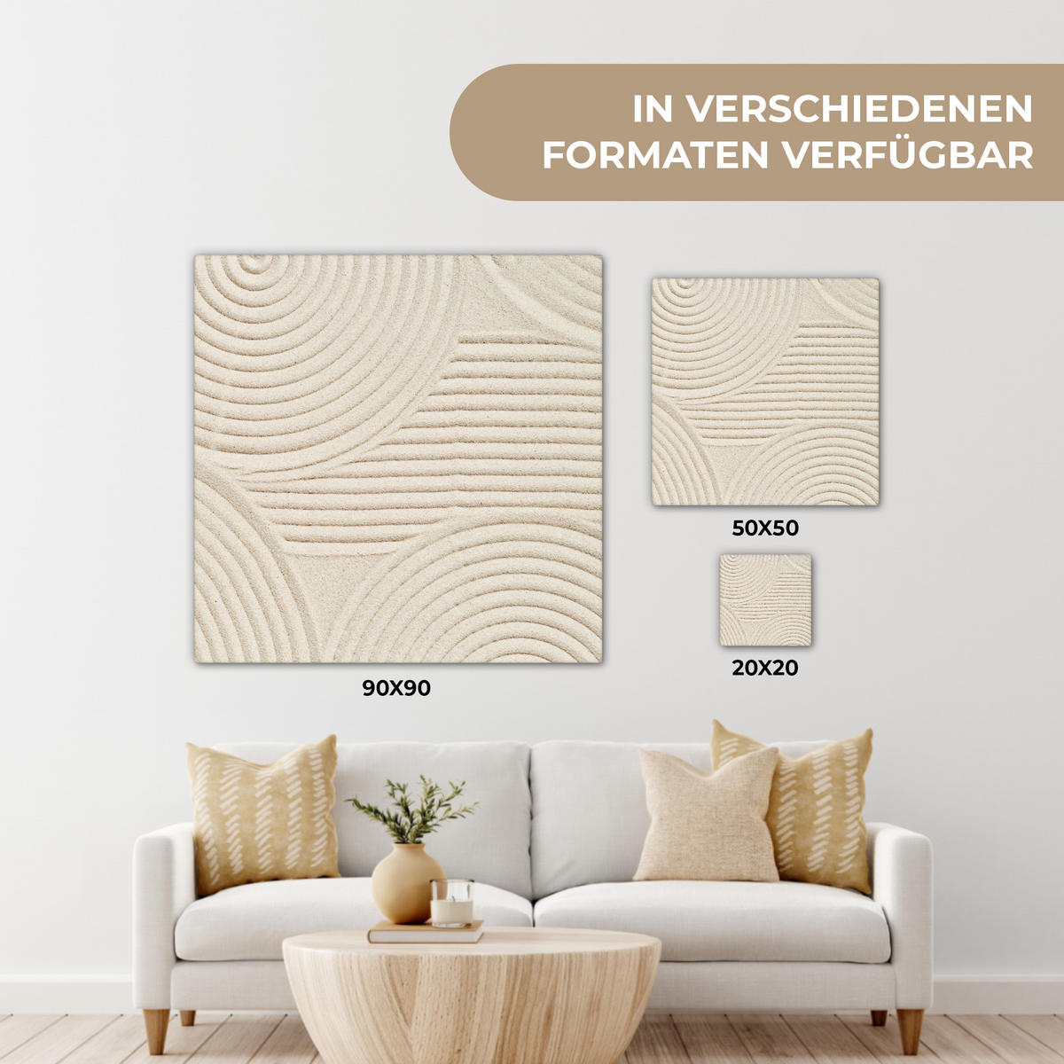 LEINWANDBILD Muster - Abstrakt - Weiß 20x20 cm - Beige, Textil (20/20cm) - MuchoWow