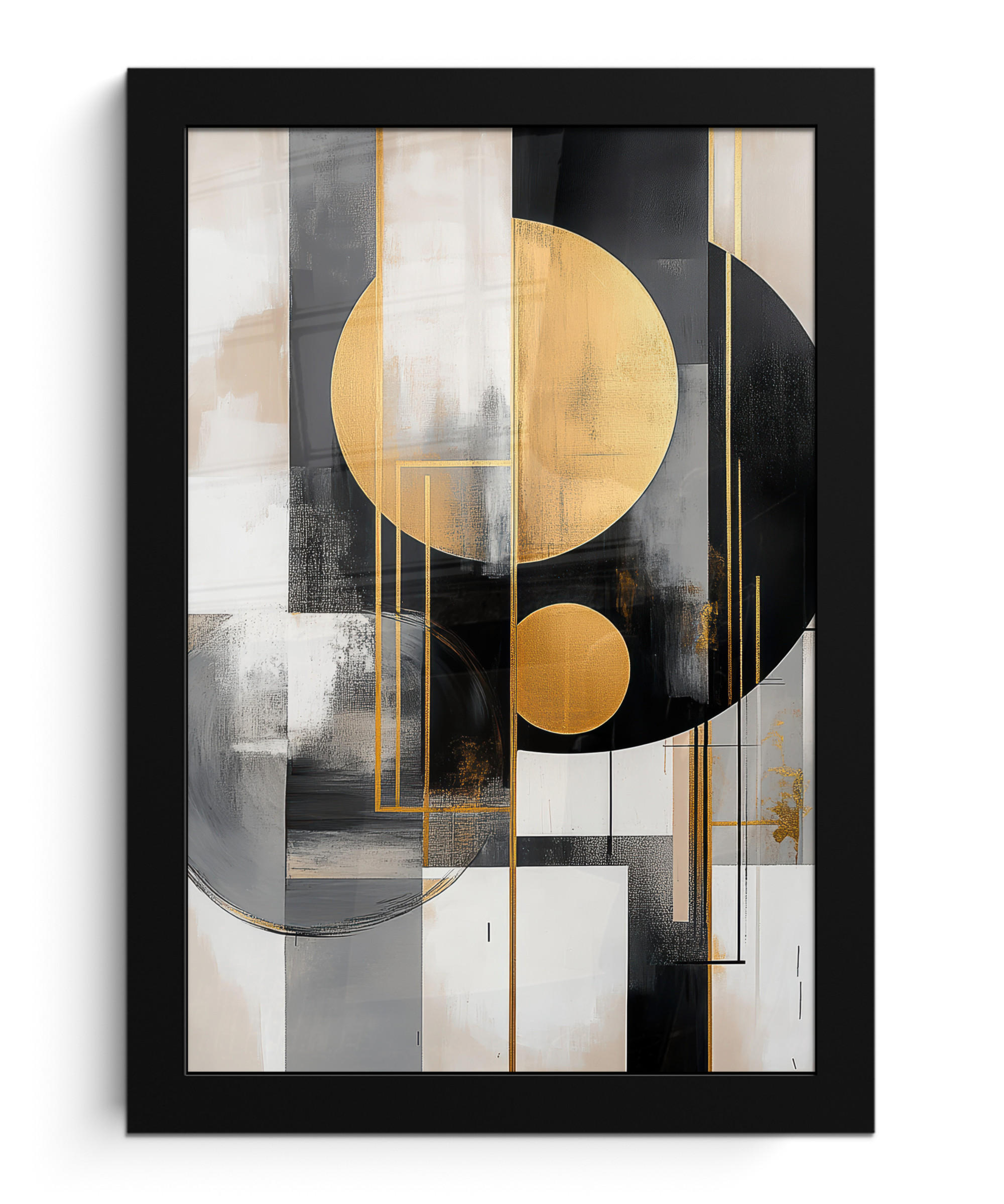 GERAHMTES BILD Abstrakt - Gold - Silber - Formen - Ästhetisch - Modern 20x30 cm - Goldfarben, Papier (20/30cm) - MuchoWow