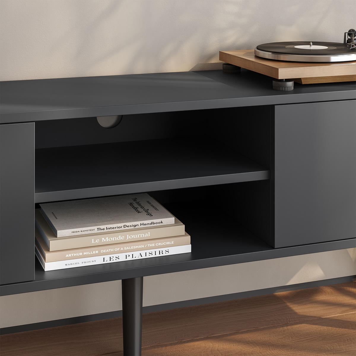 LOWBOARD Eskilstuna - Dunkelgrau, Holz/Holzwerkstoff (120/46.5/29.5cm) - [en.casa]