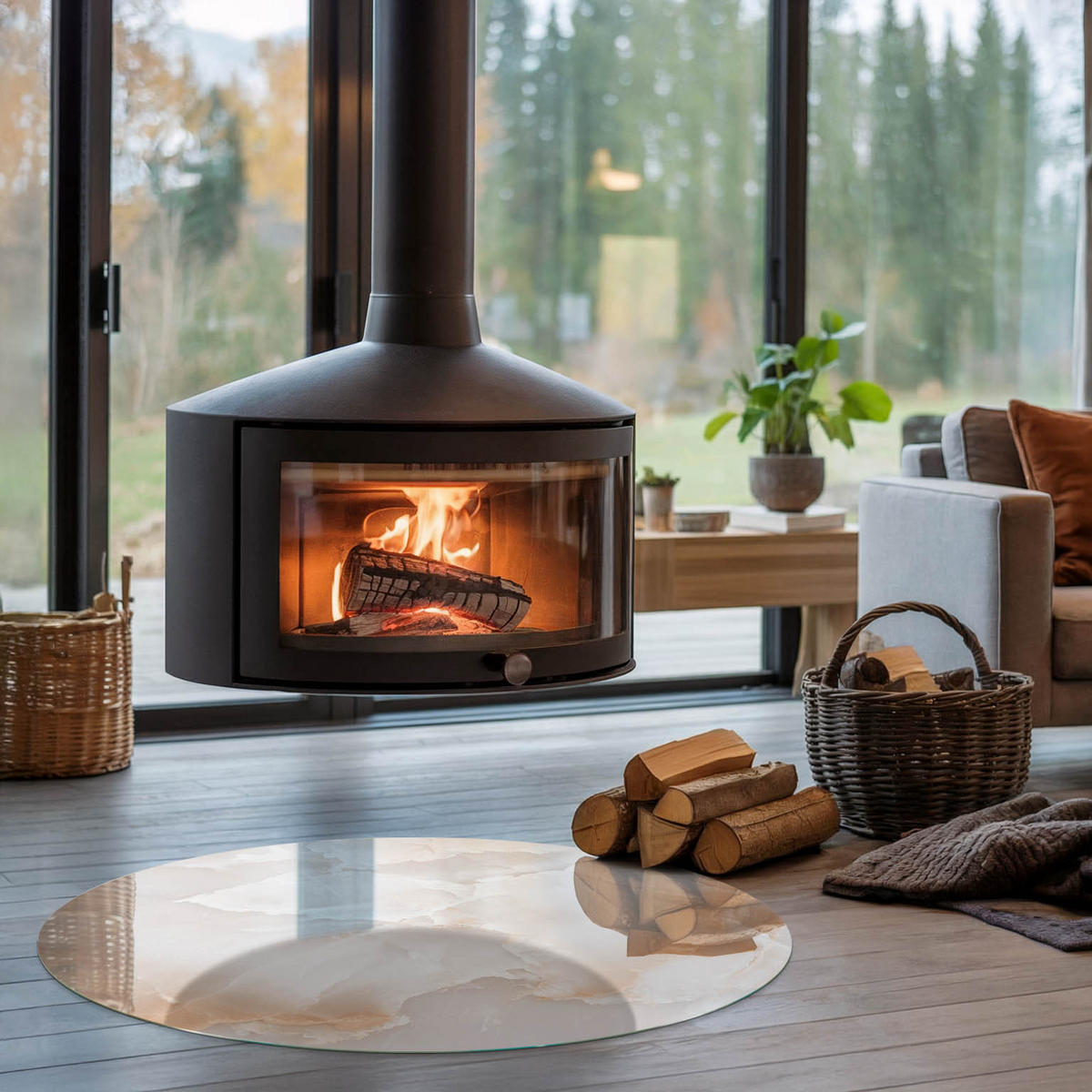 GLASPLATTE für Kamin Ø 100 cm - Beige, Glas (100/100/0.4cm) - TULUP