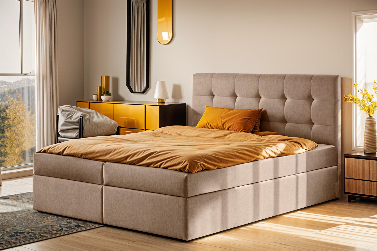 BOXBETT Mit Matratze Und Bettkasten LUDANO Stoff Noel Beige 120x200 cm H2-Pocket - Beige, Holz (120/200cm) - Kaiser Möbel