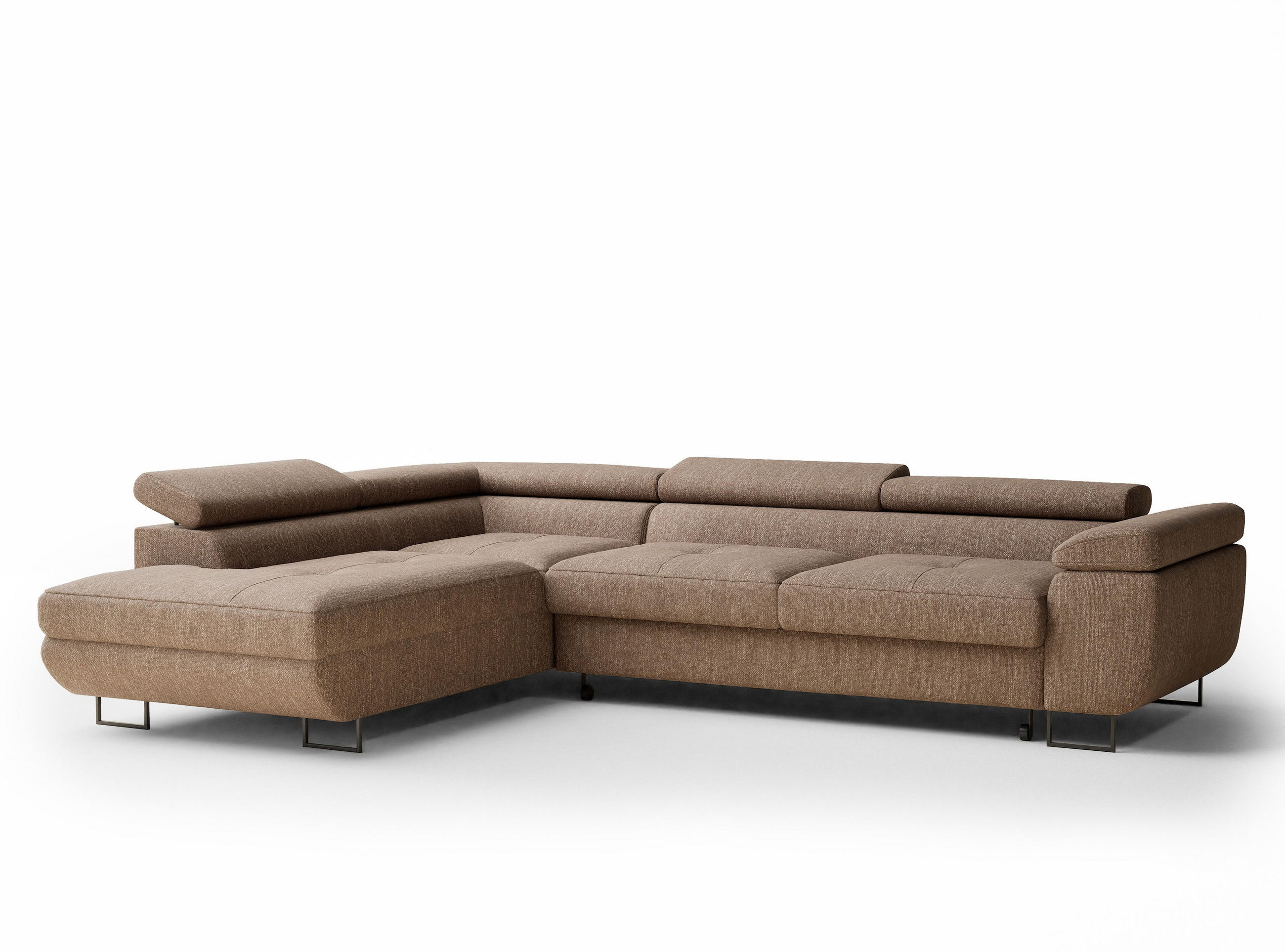 ECKSOFA MIT SCHLAFFUNKTION Concord Hellbraun Webstoff - Hellbraun/Schwarz, Holz/Holzwerkstoff (277/203cm) - Maison de Reve