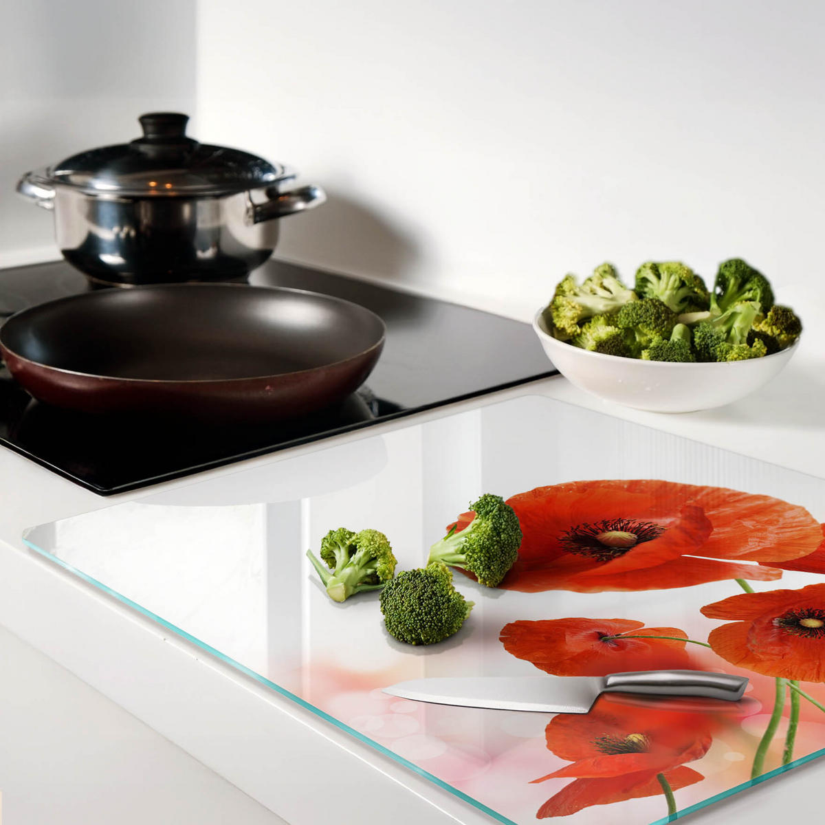 GLASPLATTE 60x52 cm Mohnblumen - Rot, Glas (60/0.4/52cm) - TULUP