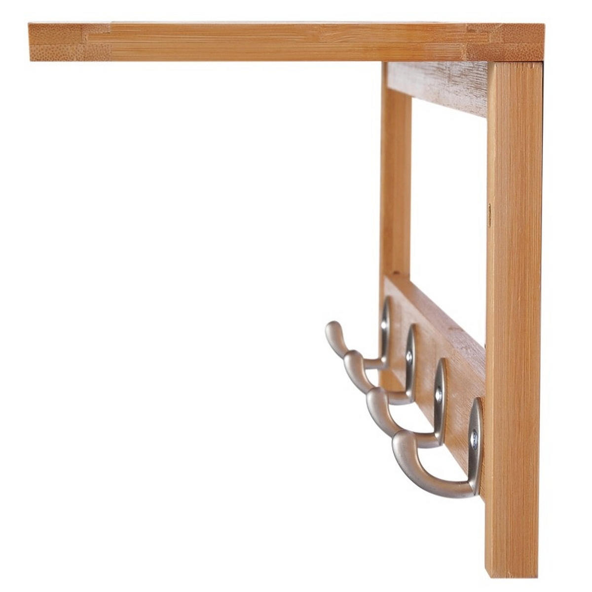 WANDGARDEROBE 50/16/17,5 cm zur Wandmontage mit Ablage und 4 Metallhaken aus Bambus, Naturholz - Naturfarben, Holzwerkstoff (50/17.5/16cm) - Redom