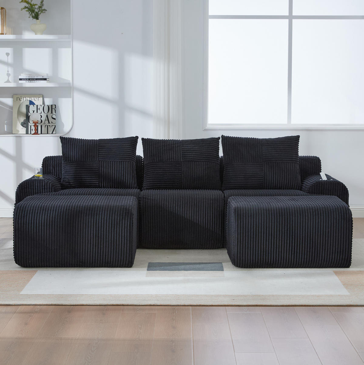 MODULSOFA 3-Sitzer 268 x 174 cm Corduroy Black - Schwarz, Kunststoff (174/80/268.1cm) - Meubliv