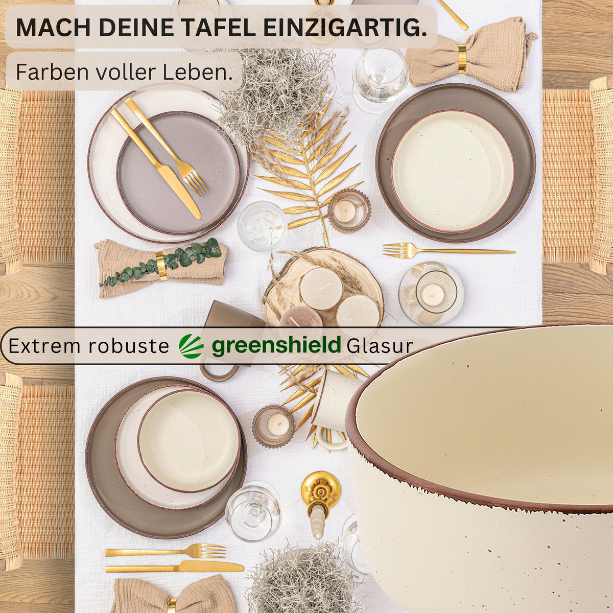 SCHALEN BOMBAY ERDFARBEN - 4 teilig aus Steingut - Creme/Braun, Stein (16.5/16.5/6.5cm) - Sänger