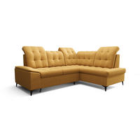 ECKSOFA KONGO RBN16, Eckcouch in L-Form mit Schlaffunktion, Farbe: Gelb, Velourstoff, Ottomane Rechts - Gelb, Textil (268/210cm) - O-Sofa