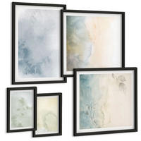 BILDER SET 5er Set - 50x50 cm & 20x30 cm & 40x60 cm Schwarzer Rahmen - Pastellfarbene Aquarell-Leinwandtextur - Schwarz, Kunststoff (40/60cm) - TULUP