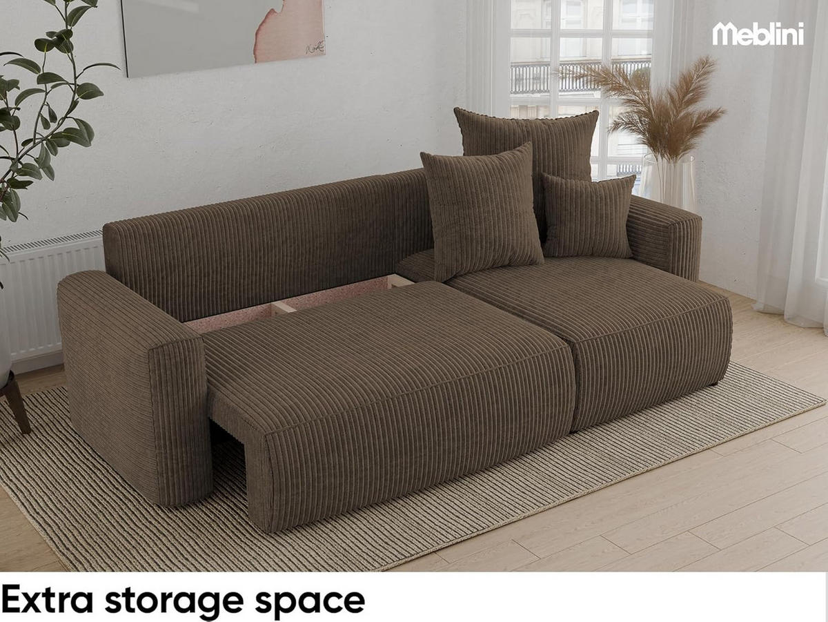 ECKSOFA DAVE L - Schwarz/Braun, Holzwerkstoff (238/87cm) - Meblini