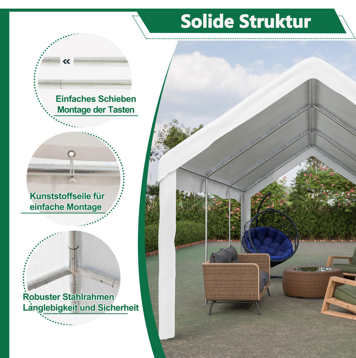 KLEINGARAGE aus PE Rattan, Eisen & wasserdichtem Stoff 3x6 m in Weiß - Weiß, Metall (299/283/598cm) - Modfu
