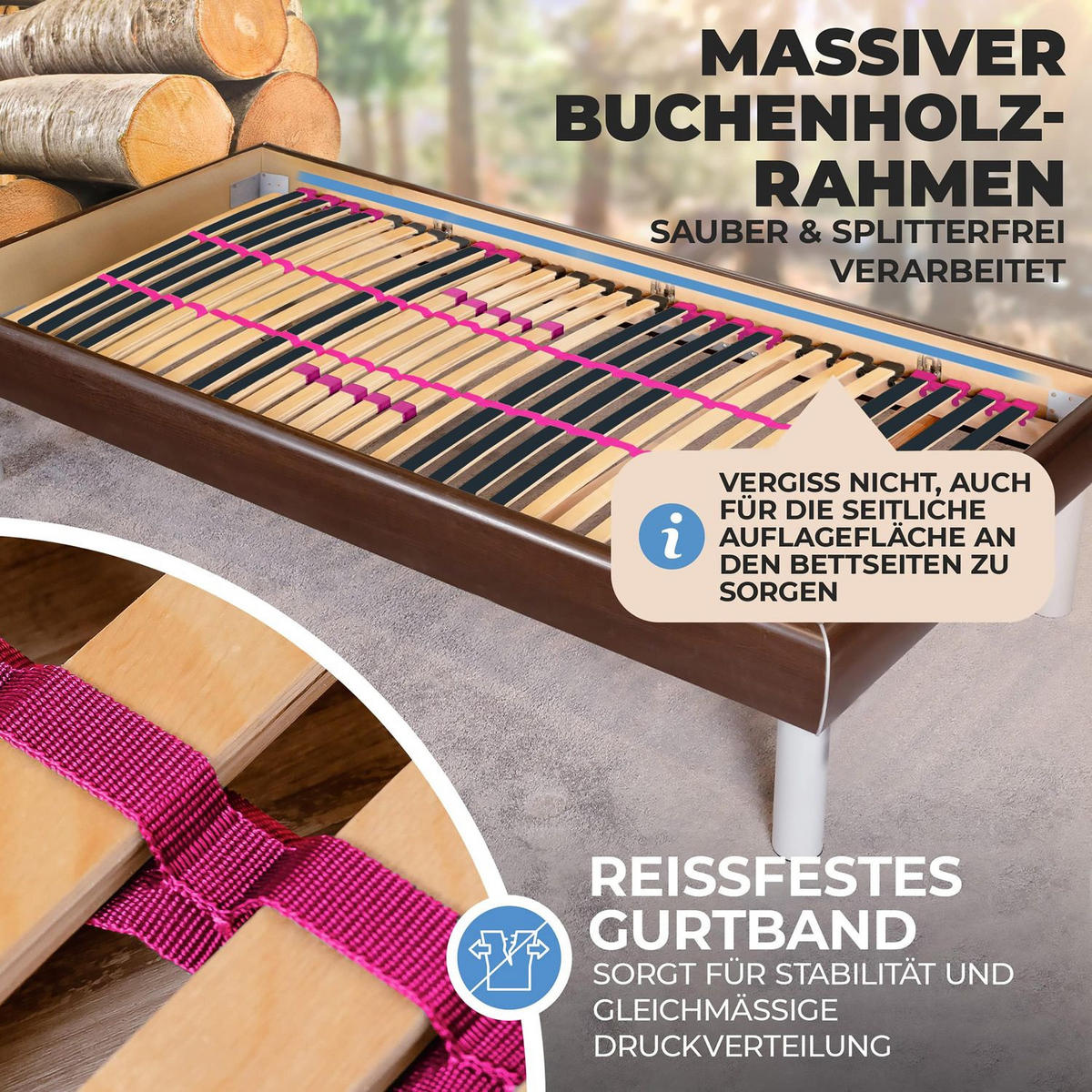 LATTENROST PINK DREAM 80 x 200 cm starr, Selbstmontage - Naturfarben, Holz (80/200cm) - Coemo