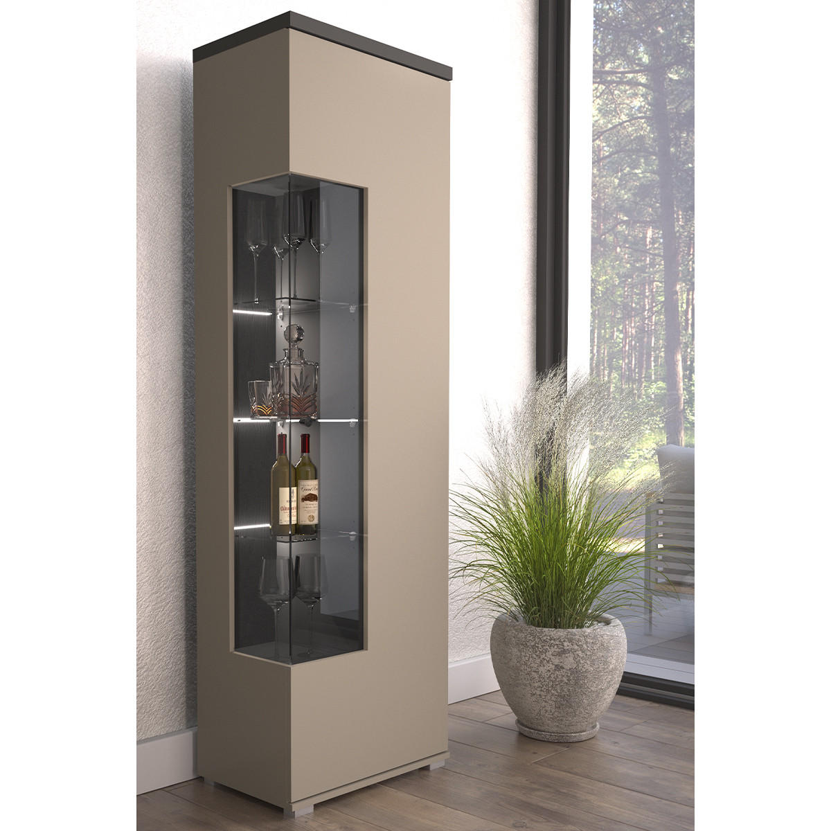 VITRÍNA Opio Taupe a antracit - béžová, kompozitní dřevo (55/179.6/35.5cm) - Petits-meubles