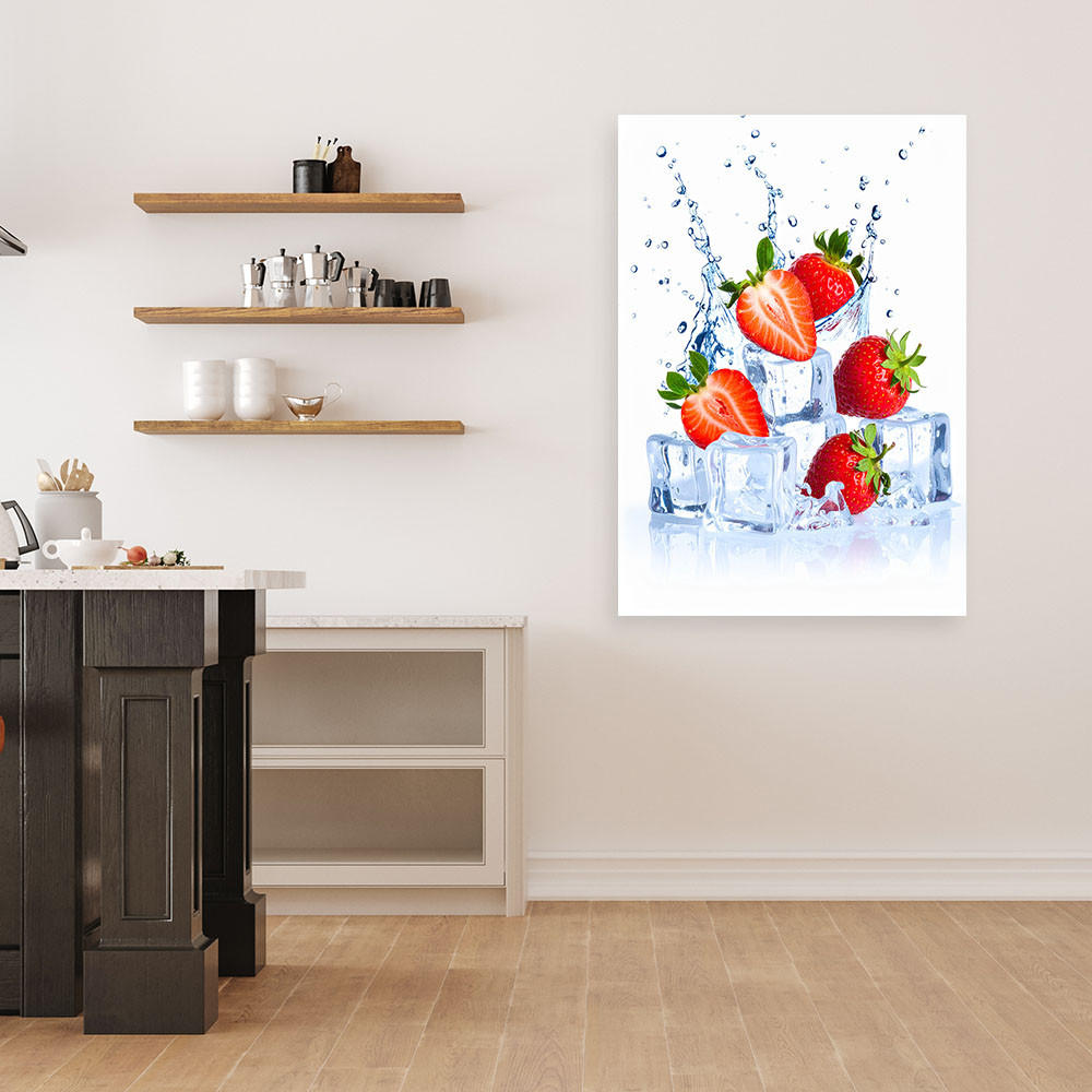 LEINWANDBILD Erdbeeren Eis Obst Natur 80x120cm - Rot, Textil (80/120cm) - Feeby