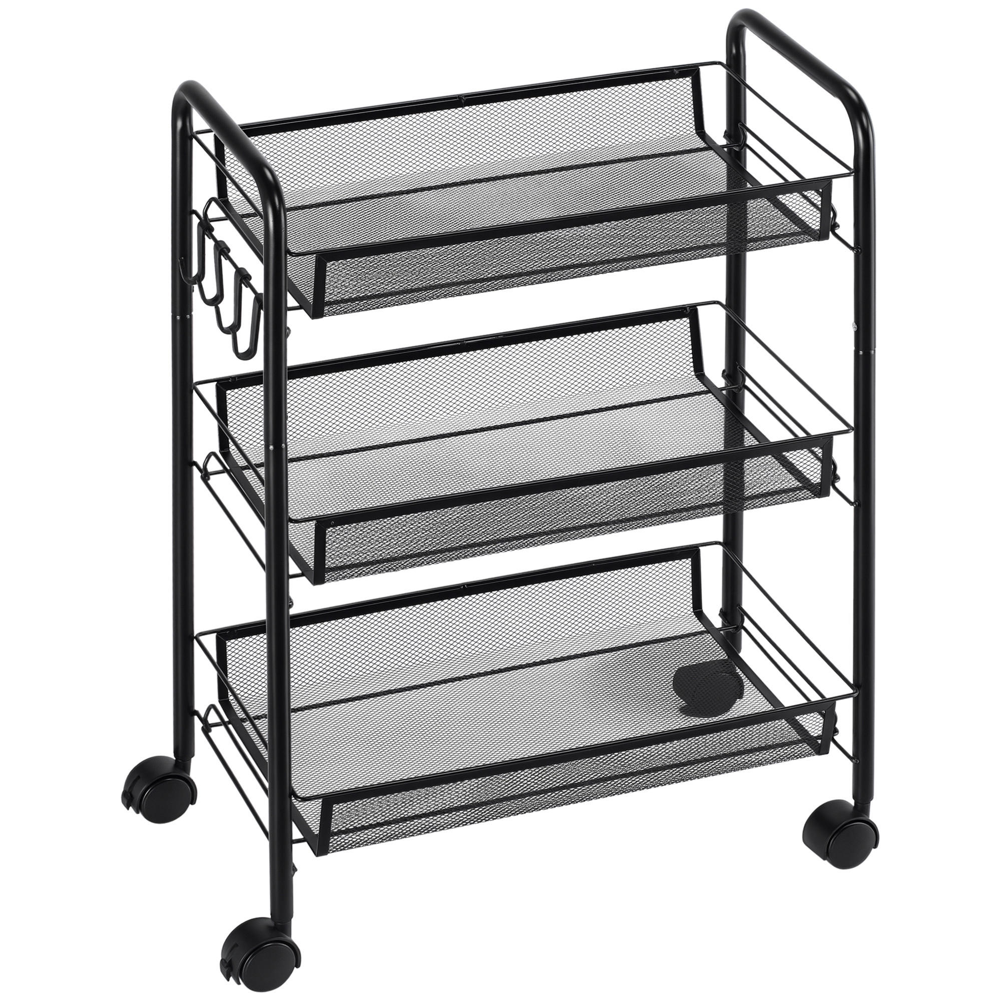 KÜCHENWAGEN, 3-stöckiger Wagen mit Körben, 41,5 x 26,5 x 63 cm, Schwarz - Multicolor, Metall (45/63/26.5cm) - FORIOUS