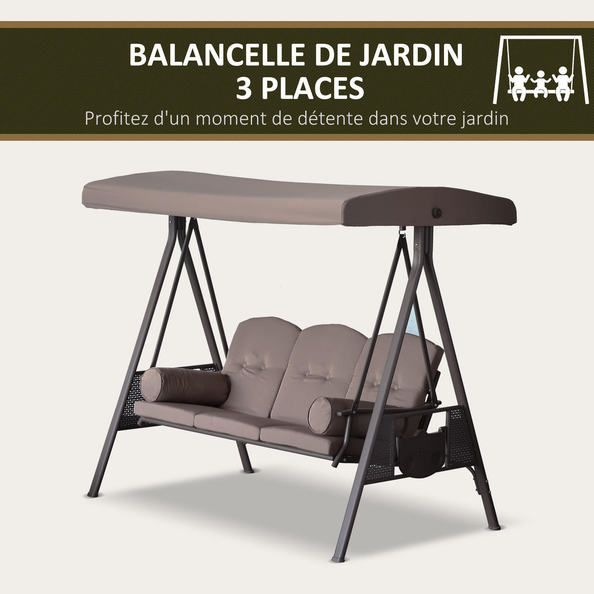 HOLLYWOODSCHAUKEL Beige 3-Sitzer - Beige, Metall (307.34/436.88/528.32cm) - PANGIVO