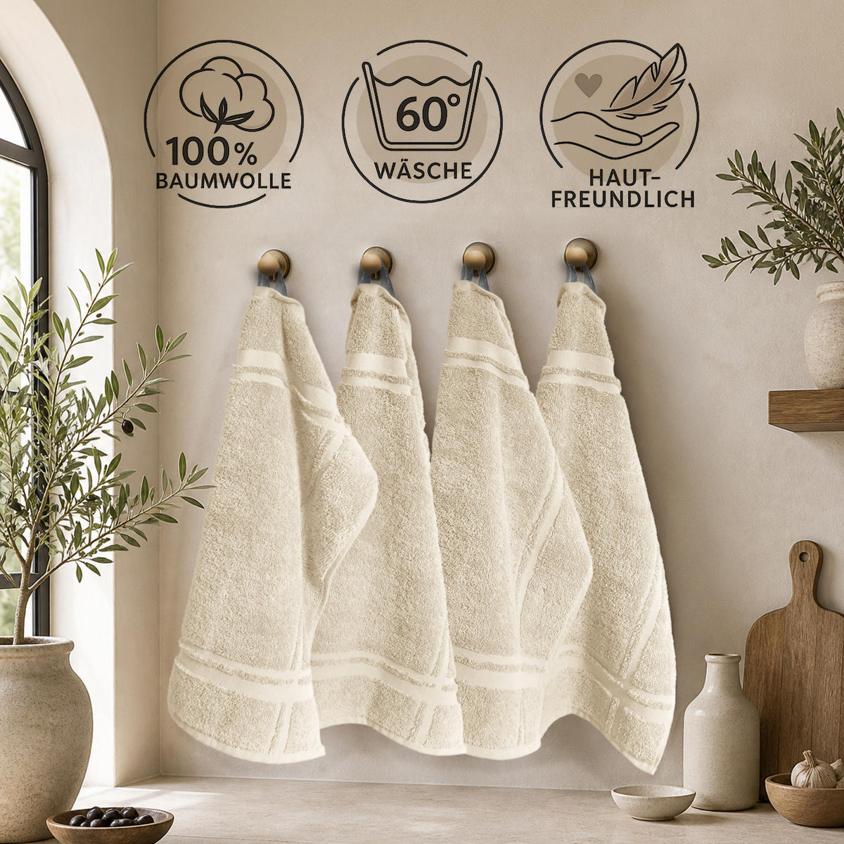 FROTTEE Küchenhandtücher 50x50 cm, 4er Set, Natur - Naturfarben, Textil (50/50cm) - Lashuma