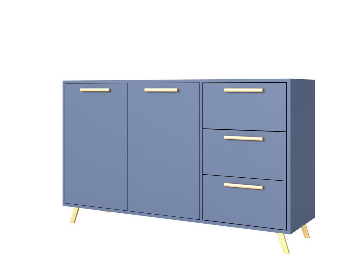 KOMMODE Nancy mit 3 Schubladen und 2 Türen, Sideboard in Farbe: Blau, Schrank in Größe: 140 x 86 x 41 cm - Blau, Holzwerkstoff (140/86/41cm) - Agmat-Furniture