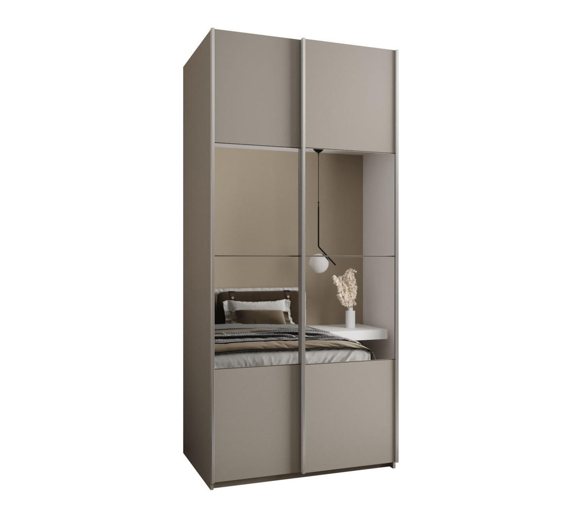 SCHWEBETÜRENSCHRANK 245,5/120/64 2-türig - Kaschmir/Silberfarben, Holz/Metall (120/245/64cm) - Abiks Möbel