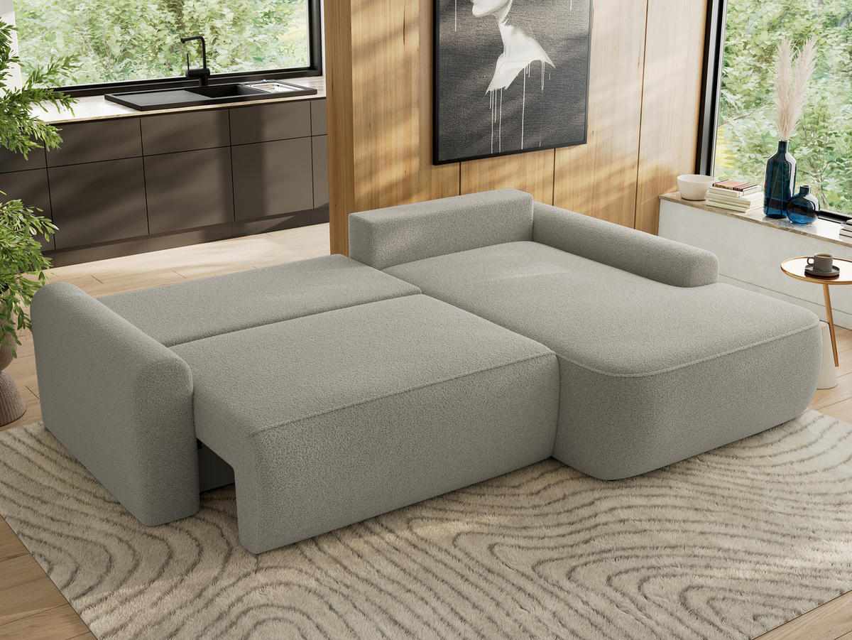 ECKSCHLAFSOFA CUBO L Hellgrau Boucle - rechts - Hellgrau/Schwarz, Kunststoff/Textil (187/273cm) - MKS