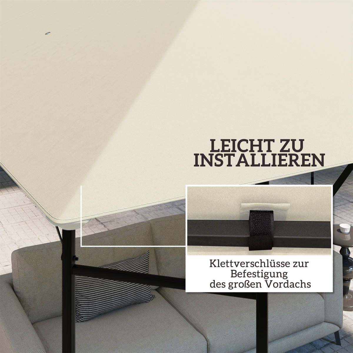 ERSATZDACH für Pavillon 3 x 3 m wasserabweisend Pavillondach UPF30+ Ersatzbezug Oxford-Stoff, 370 g/m², Cremeweiß - Creme, Textil (298/1/298cm)