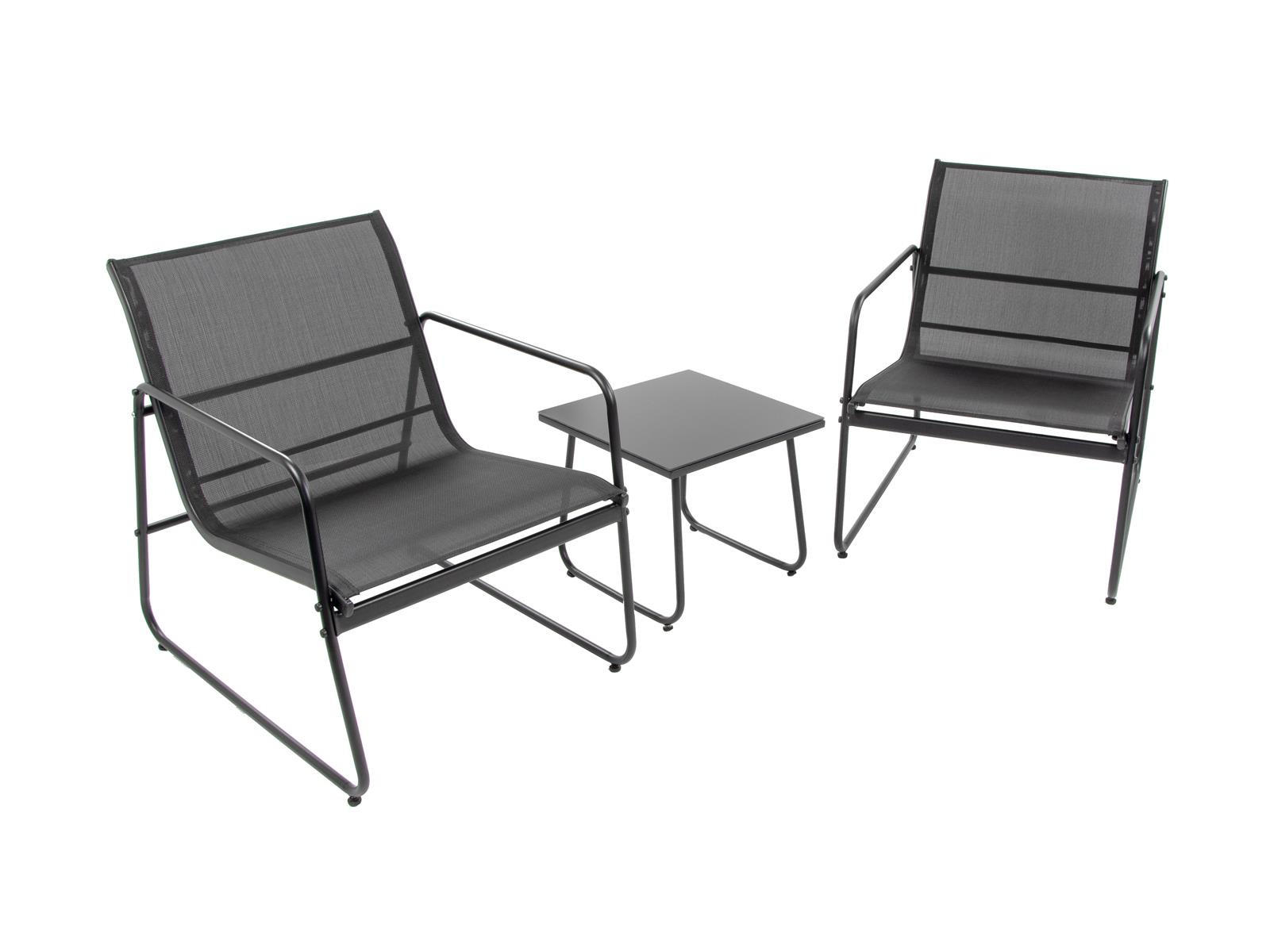 BALKON-SET Mali Schwarz Stahl für 2 Personen - Schwarz, Kunststoff - Green Spirit